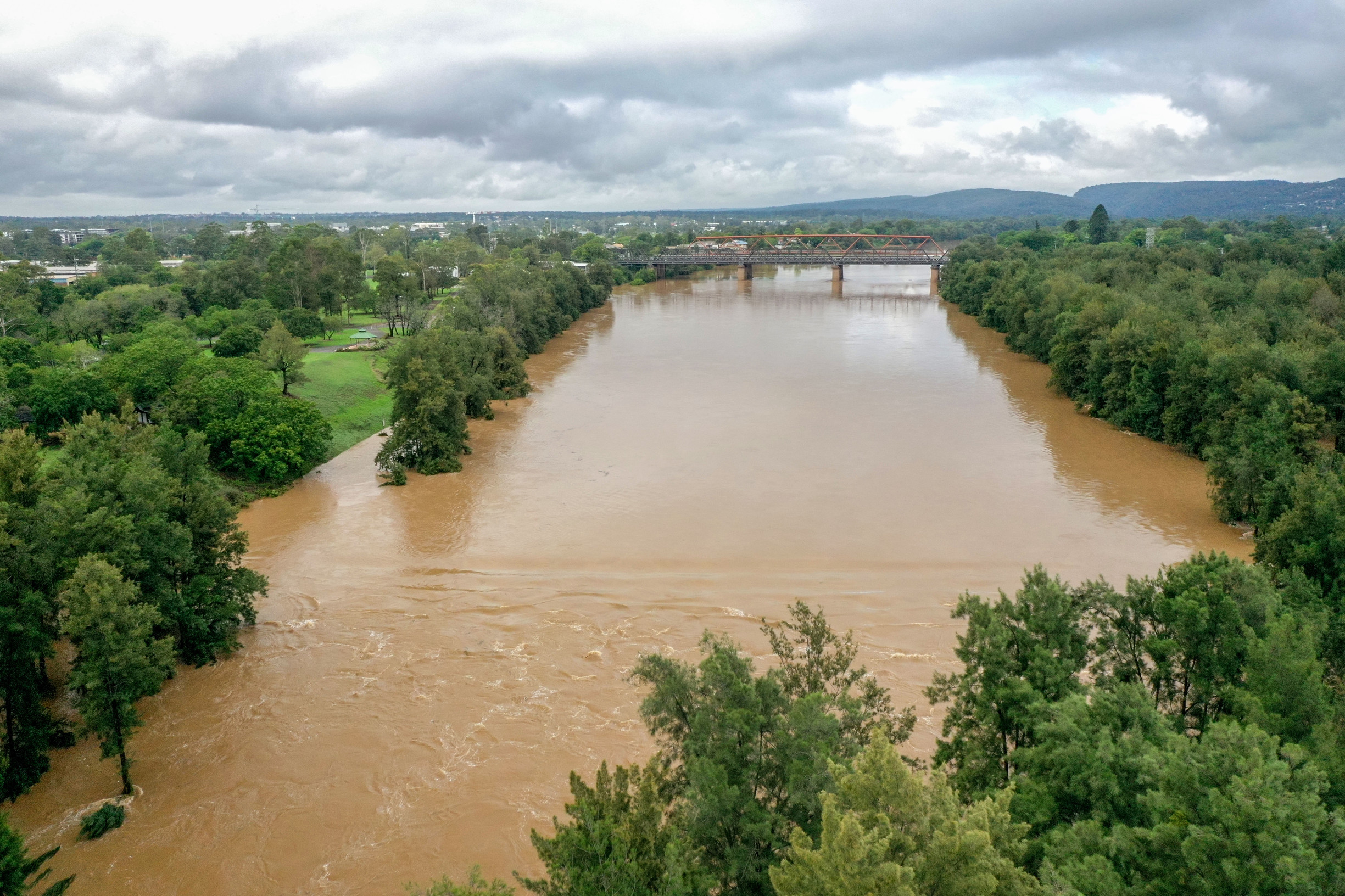 Aerial view looking south from penrith weir 10 Febraury 2020