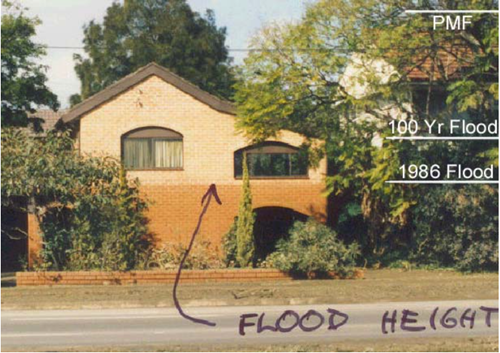 2004 range of flood heights Moorebank