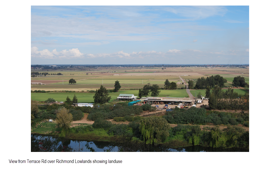 View from Terrace Road over Richmond Lowlands showing land use