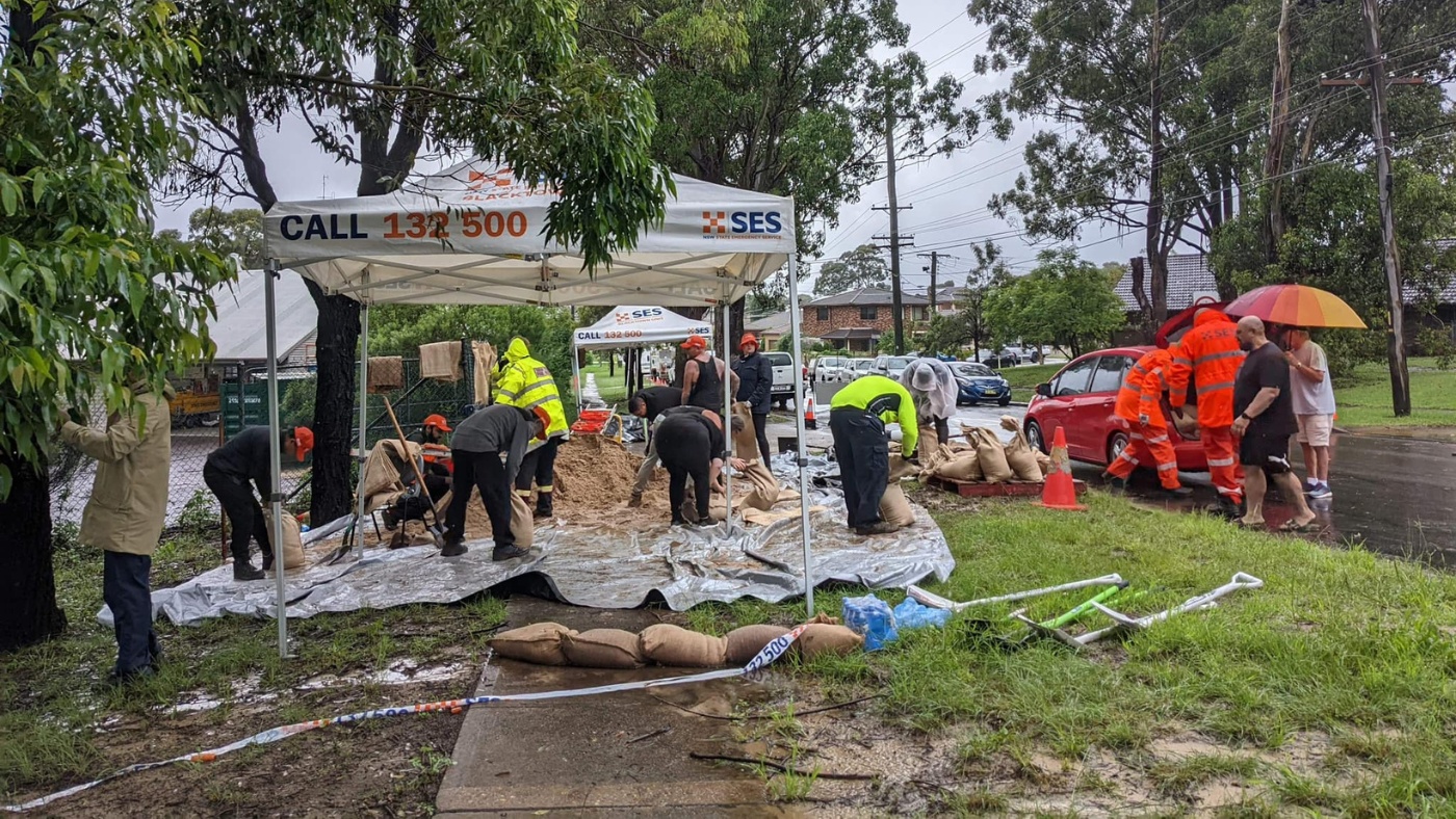 Preparing sandbags before a storm